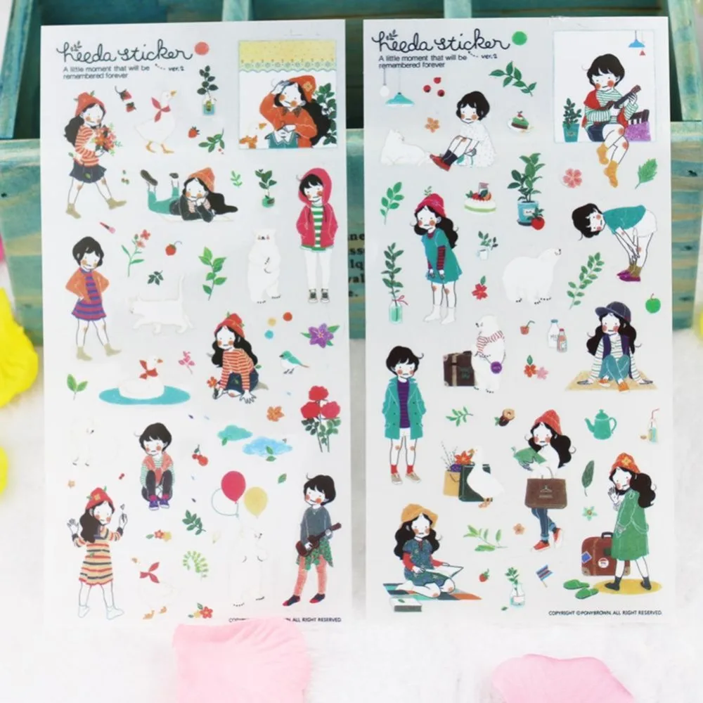 Vividcraft 6 шт милая девушка сырья Heeda ПВХ декоративные наклейки дневник DIY Стикеры