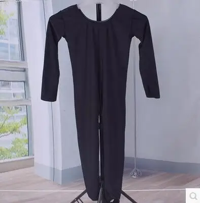 black unitard Детские облегающие боди с длинными рукавами, гимнастические трико, Детские боди с глубоким вырезом, спандекс, лайкра, танцевальный комбинезон, костюм - Цвет: black unitard