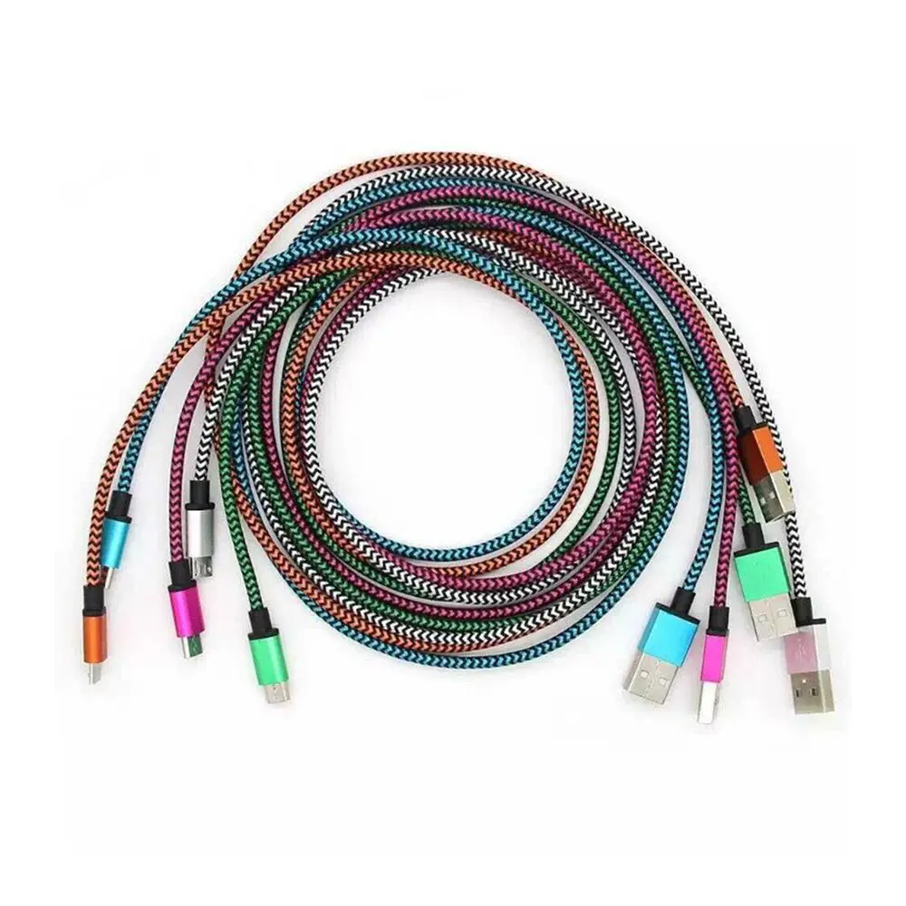 

1M 2M 6FT 3m Aluminium Fabric braided micro 5pin 8pin usb c cable Date Sync Charger Cable for Sumsung Iphone 8 7 6 50pcs
