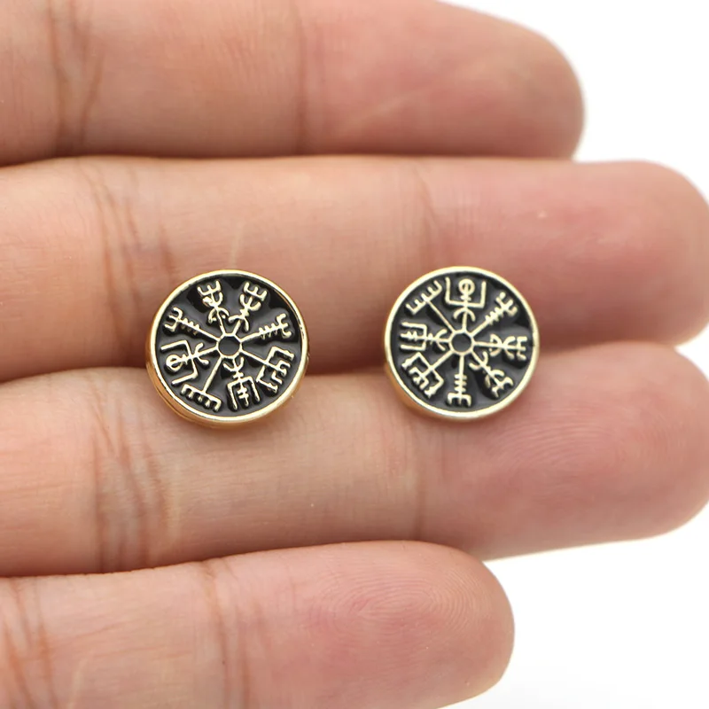 P1237 Dongmanli модные серьги-гвоздики в виде руны викингов Vegvisir Compass для женщин символ Одина амулет, серьги Прямая поставка