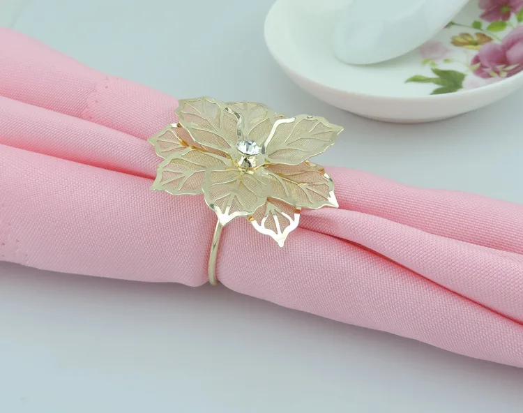 Оптовая продажа 50 шт. новое кольцо для салфеток с золотистыми листьями свадебное