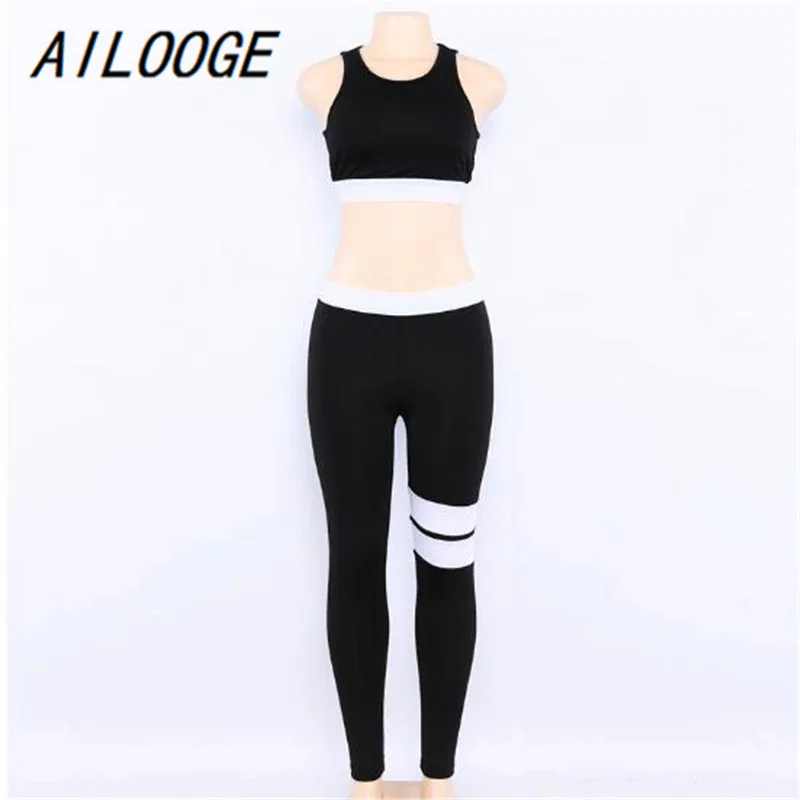 

AILOOGE Women's Fitness Suits Cropped Tank Workout Bra Top And Legging Pants 2 Pieces Set Fashion Female Red Striped Sexy