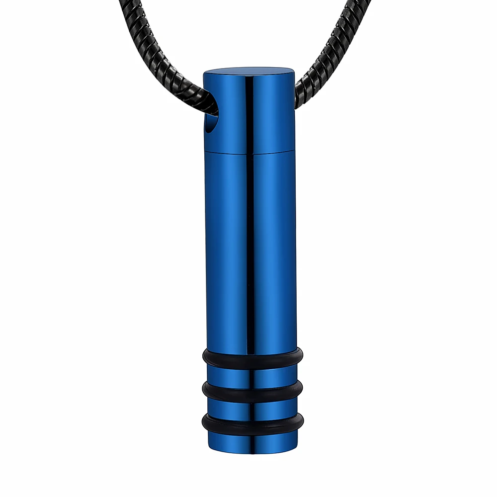 

IJD8067 Newest Blue Cylinder Keepsake Cremation Ash Memorial Urn Stainless Steel Pendant Necklace,Free Filling Kits