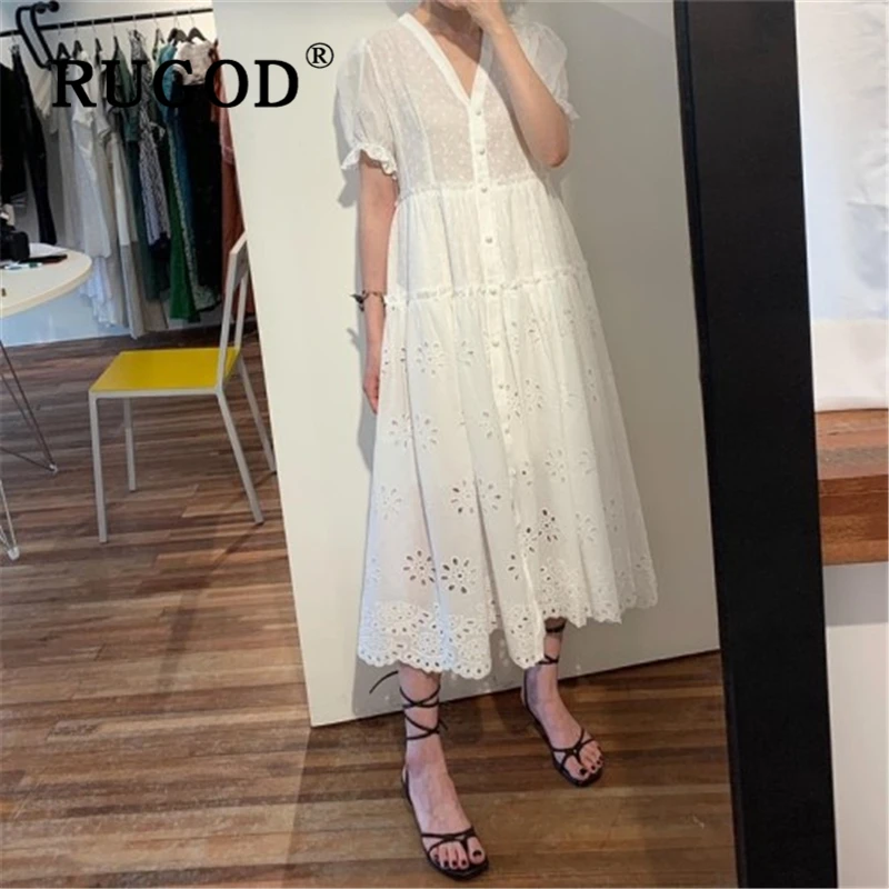RUGOD/винтажное кружевное открытое женское белое платье в Корейском стиле с