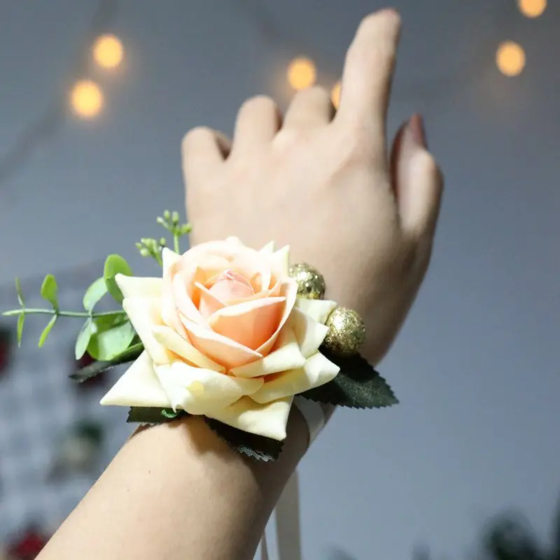Аксессуары для Bridemaids роза брошь Шелковый корсаж браслет свадебные браслеты