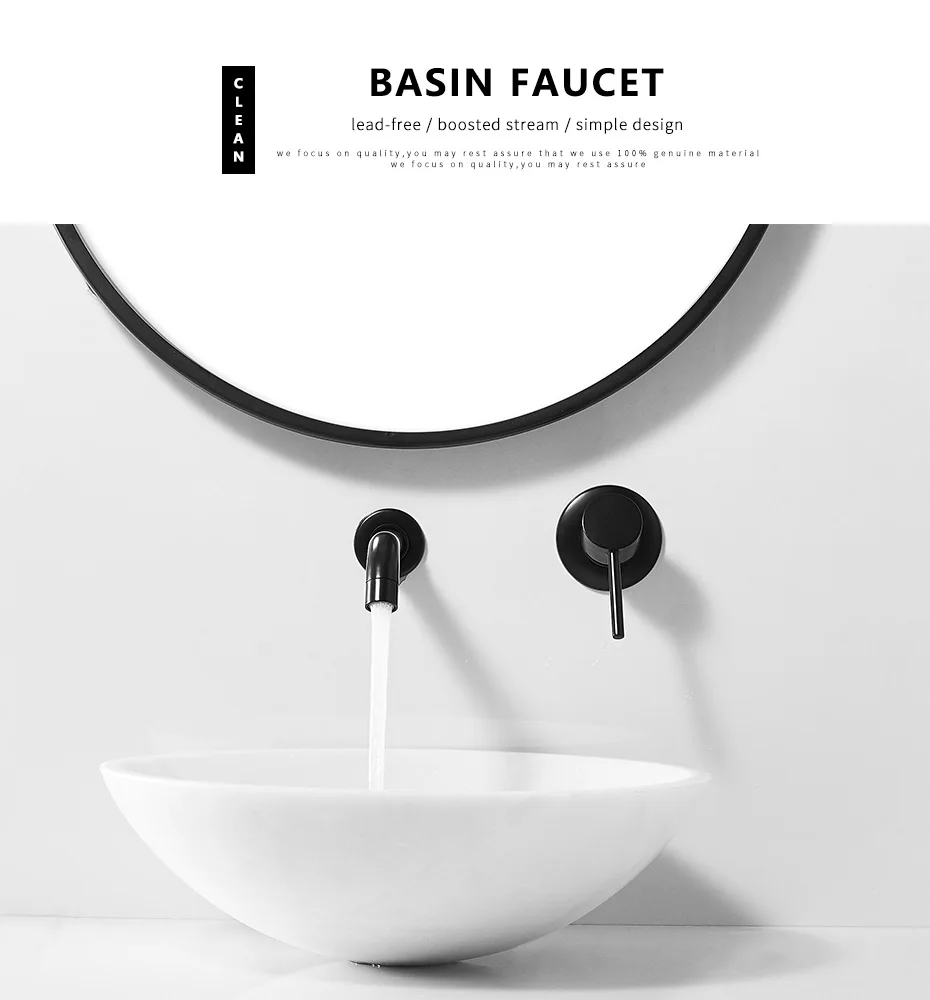 SOGNARE Black Brass Bathroom Sink Faucet Water Taps Wall Mounted Single Handle Cold And Hot Water Mixer Sink Tap Bath Faucet