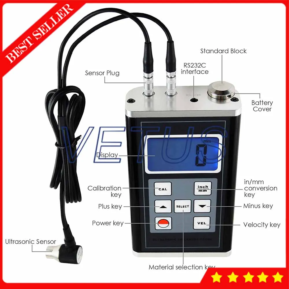 TM-8818 Digital Ultrasonic Thickness Gauge Meter Tester With 0.75 to 400mm Range Steel Aluminum Measuring Instrumnet | Инструменты