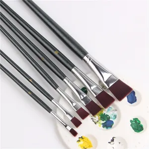 6 шт.компл., кисти для акриловой живописи с красными нейлоновыми волосами, детский набор для рисования