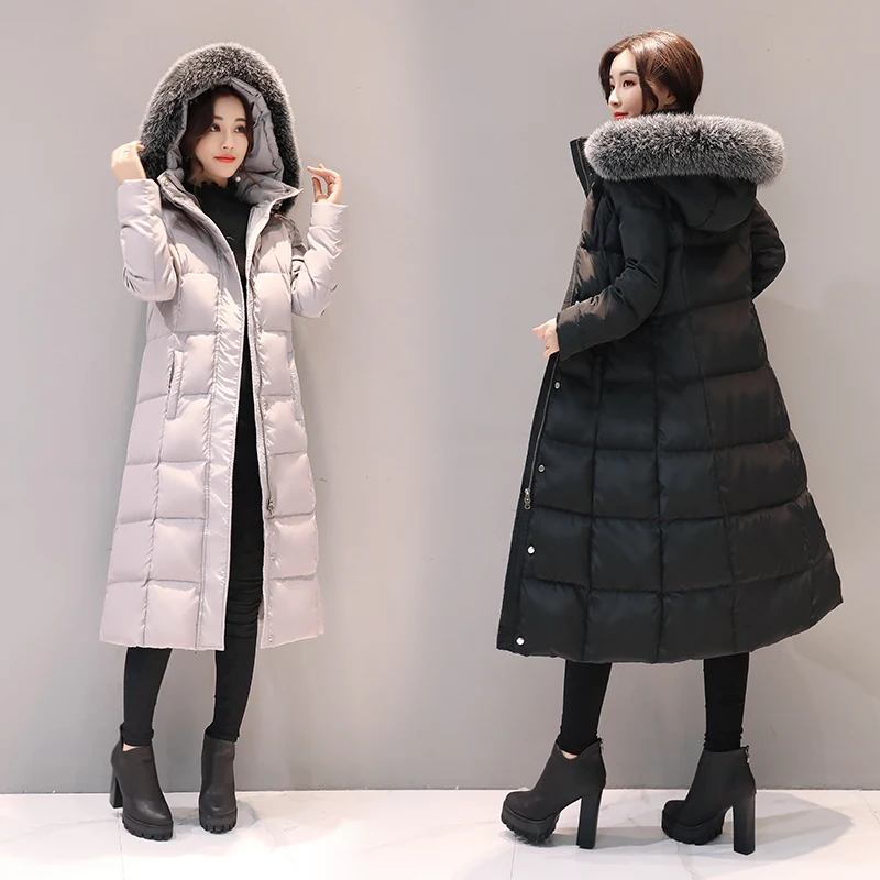 Женская куртка на белом утином пуху зимняя теплая Толстая длинная пуховая с