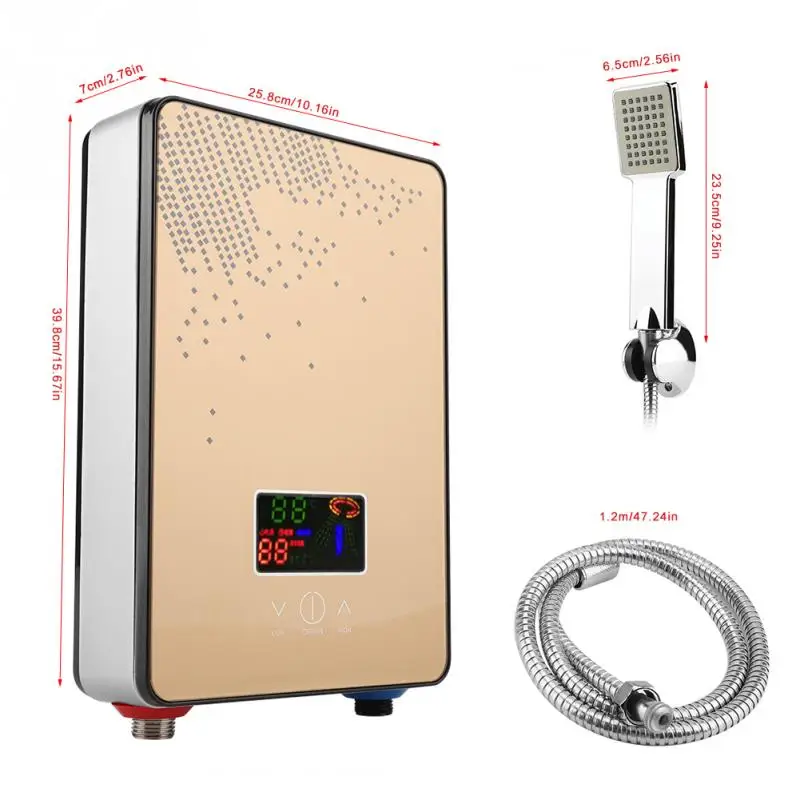 

220V 6500W Tankless Instant Water Heater Electric Hot Water Heater Shower Head Outlet Pipe Fittings Kit for Home Bathroom