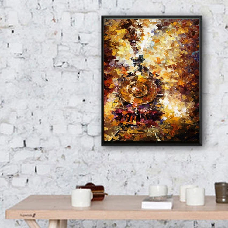 Превосходный художник Чистая ручная роспись красивый золотой поезд картина