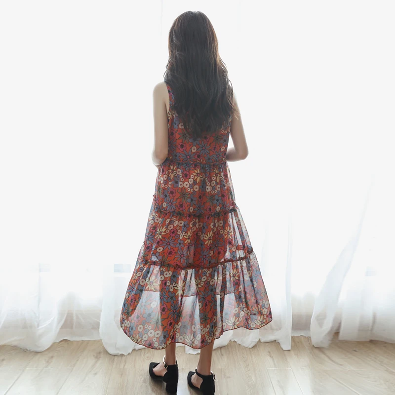 Fashion pregnant women Maternity wear flower dress chiffon sleeveless long summer sea side holiday clothes | Мать и ребенок