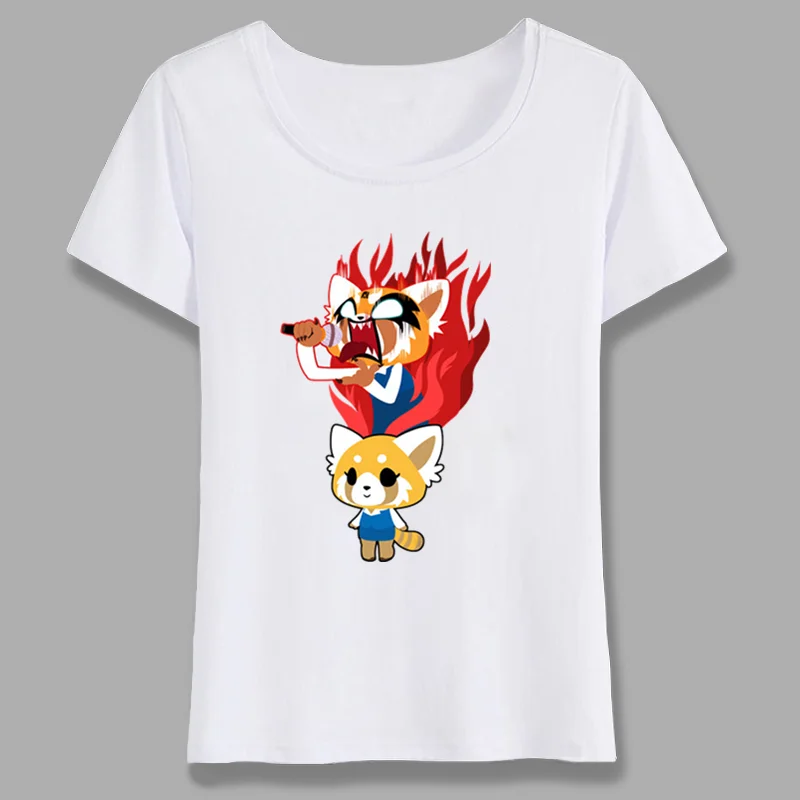 Летняя Новинка забавная футболка Aggretsuko женская модная для девочек с рисунком