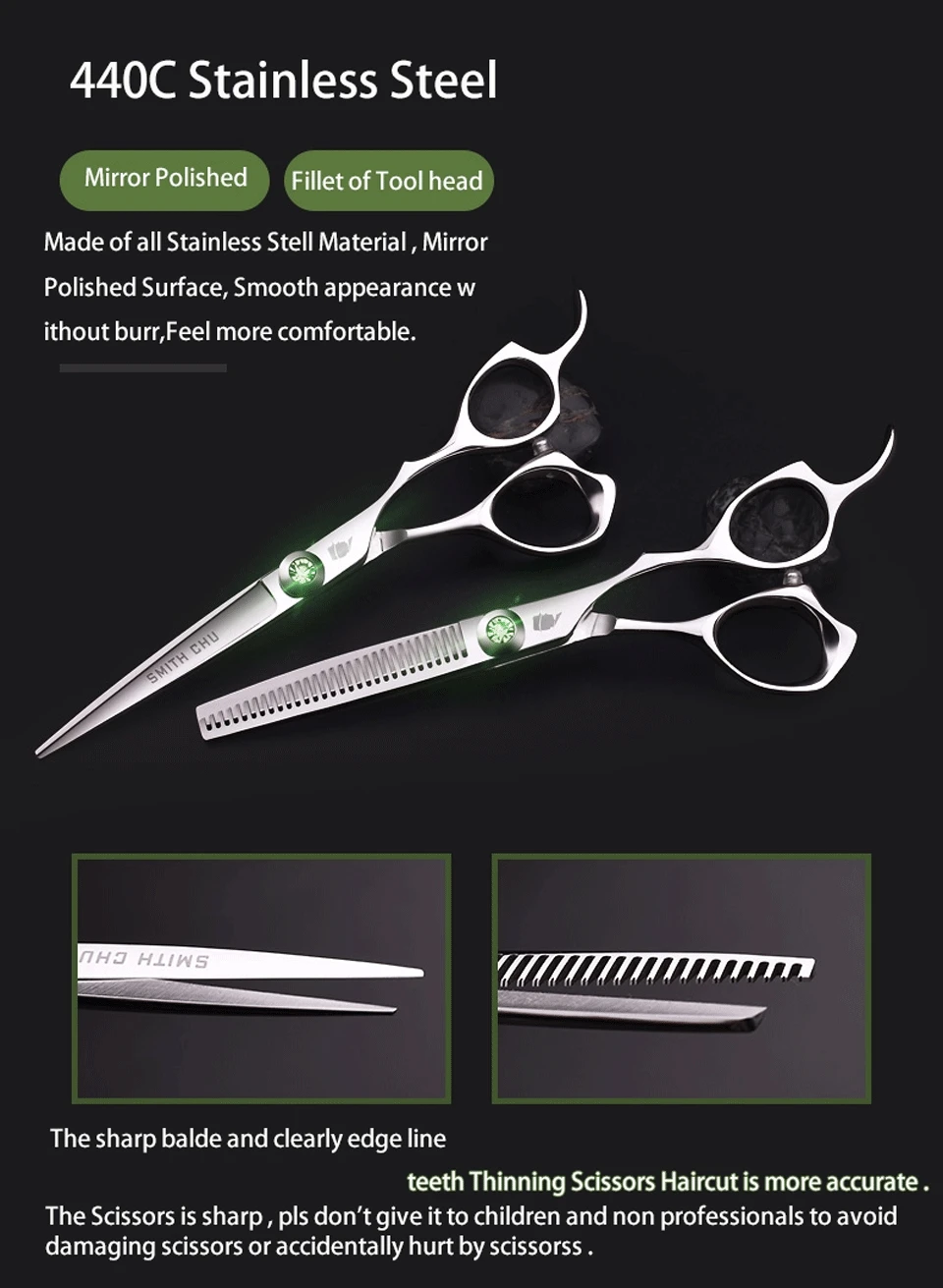 Smith Chu XL120 зеркальная полированная Парикмахерская 6 дюймов 440C Нержавеющая профессиональная Салон Парикмахерская резка ножницы Ножницы Набор