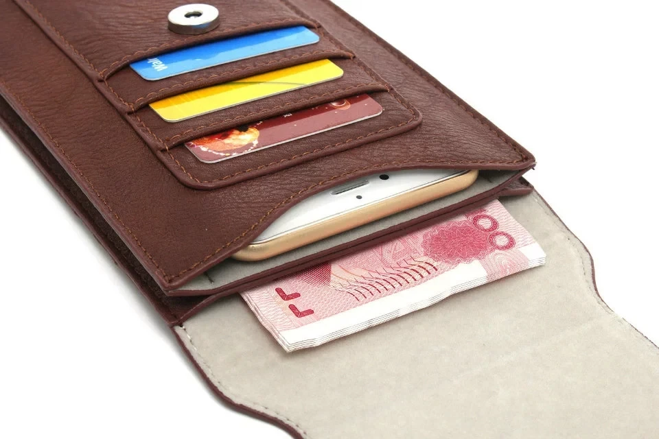 Кожаный чехол с двумя карманами на ремне и крючком-петлей для телефона сумка Samsung