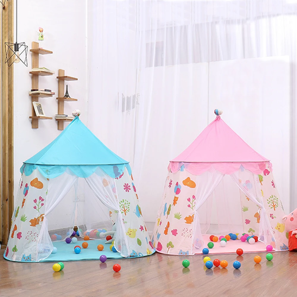 Портативная палатка Tipi розовая и синяя детская с принтом замка для помещения