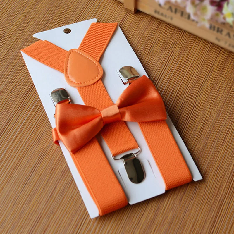 Dark orange Лидер продаж, эластичный галстук-бабочка на спине для мальчиков и девочек, ремень с подтяжками с зажимами, Детский Регулируемый костюм с рубашкой и подтяжками - Color: Dark orange