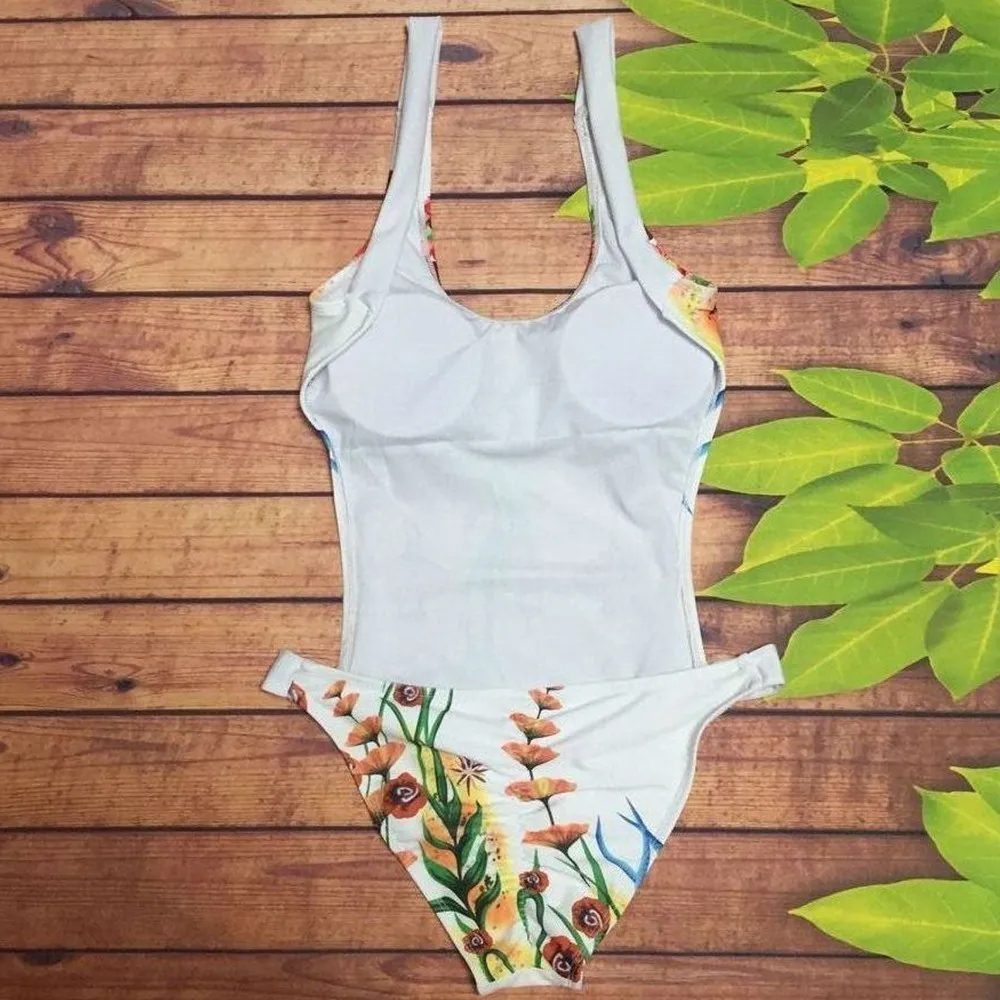 Цельный закрытый купальник для женщин с открытой спиной цветочный трикини пуш-ап