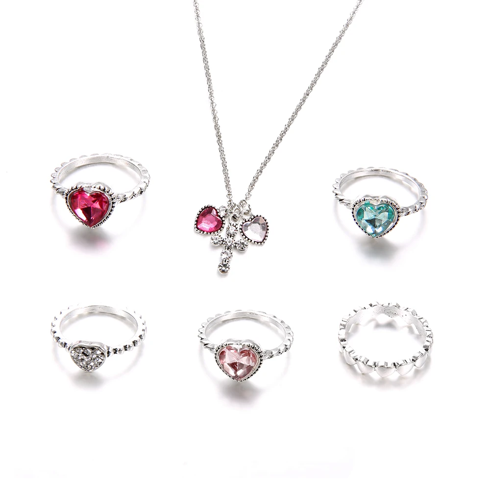 Heart Vintage Opal Ювелирные наборы для женщин, подвеска, ожерелье, чокер серьги в форме капли воды и кольцом золотистого цвета Богемские Свадебные украшения подарки - Окраска металла: Heart