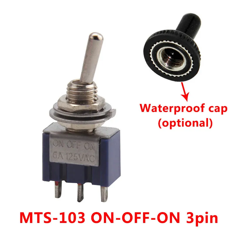 MTS-103 Blue 6A 120VAC мини 2 положения вкл. MTS-102 MTS-202 тумблер 3 положения MTS-103 MTS-203 вкл. Выкл. Вкл. Переключатель с водонепроницаемой крышкой - Цвет: MTS-103 Blue