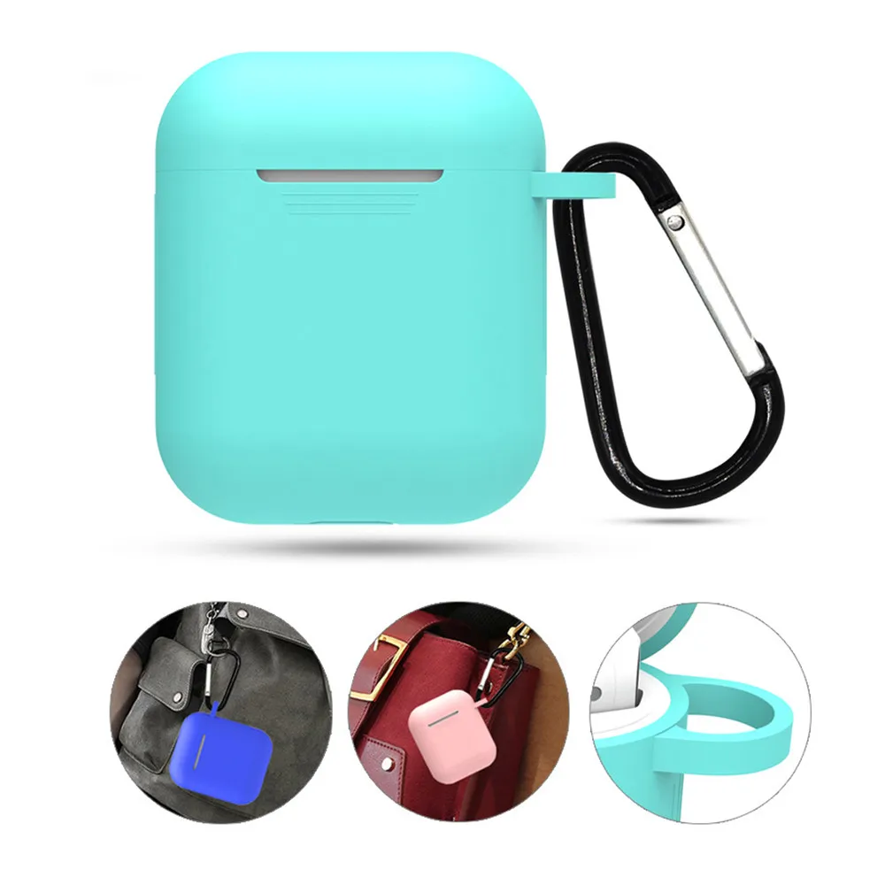 1PCS Silicone TPU Bluetooth Wireless Earphone Case Protective Cover Skin Accessories for Apple Airpods Charging Box with Hooks |