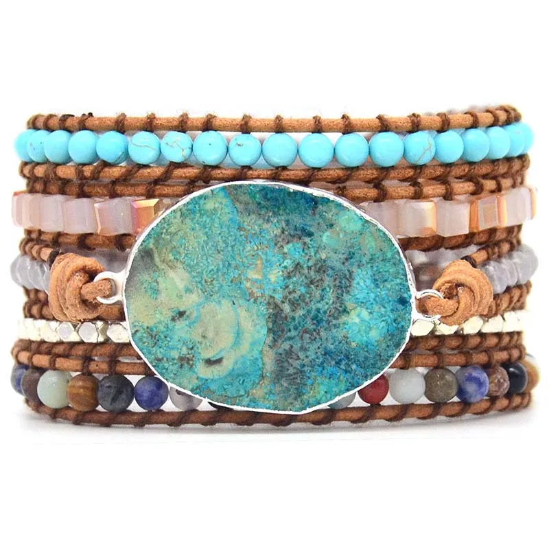 Ocean Blue Stone Connector For Boho 5X Leather Friendship Wrap Bracelet Chic Jewelry Bohemian Making | Украшения и аксессуары