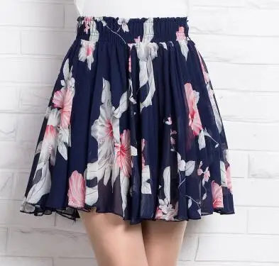 

Small Flower Half-length Skirt Female Summer 2019 New Large Size A-shaped Skirt Trousers High waist Korean Printed Chiffon Short