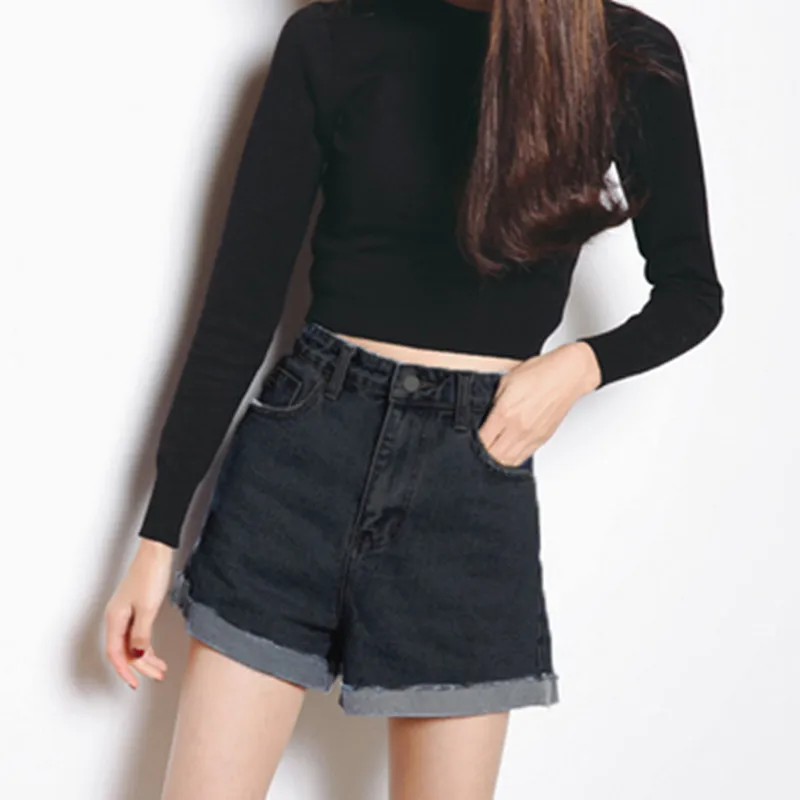 Летние женские джинсы с высокой талией облегающие синие и черные двойным