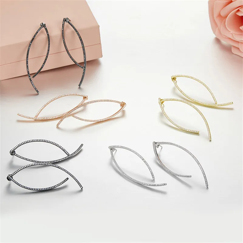 SLJELY 925 Sterling Silver Lines Earrings Micro Pave Full Cubic Zirconia Stones Asymmetry Geometric Women Brand Jewelry | Украшения и