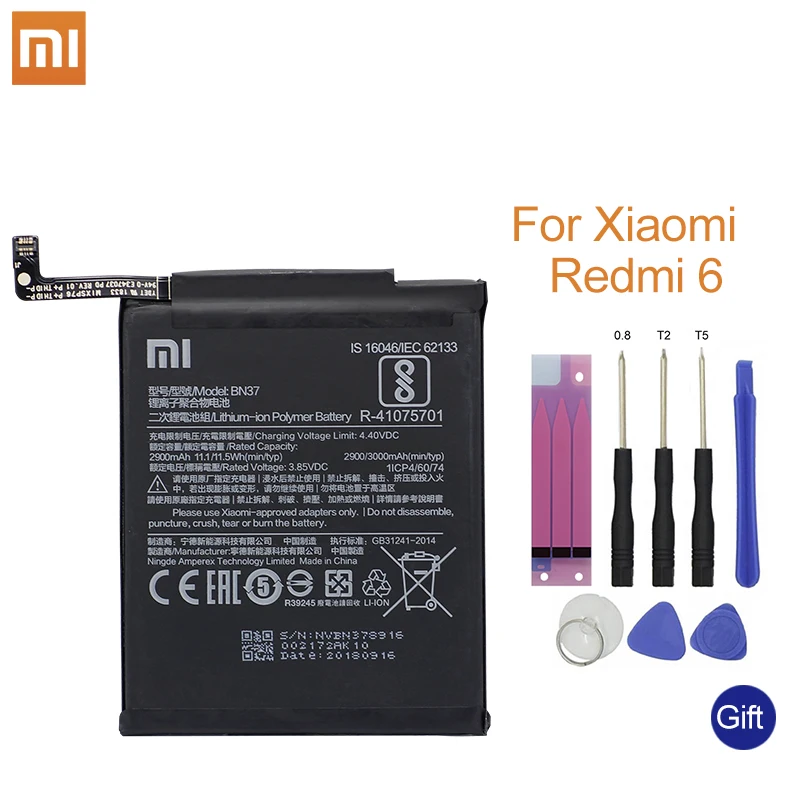 Xiao Mi Оригинальный аккумулятор для телефона BN37 Xiaomi Redmi 6 6A высокая емкость 2900 мАч