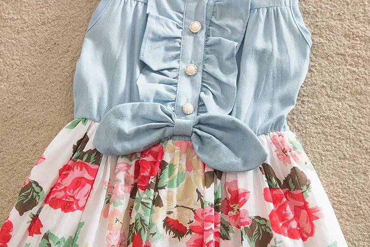 2017 г. новые детские Платья с цветочным принтом для девочек от 2 до 8 лет летняя