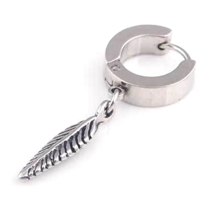 SV 1 Pair Of Feather Pendant Titanium Steel Male Earrings Punk Earrings Fashion Personality Women's Men's Ornament Decoration - Окраска металла: SV
