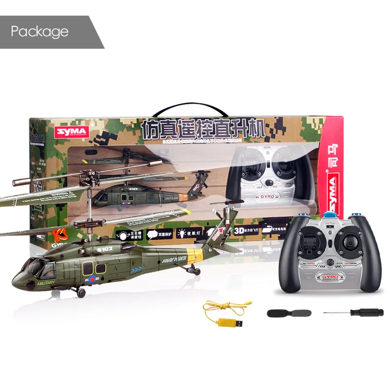New Arrival Syma S102G Military 3CH Gyro LED Indoor RC Attack Helicopter Shatterproof Radio Remote Control Kids Toys Green |