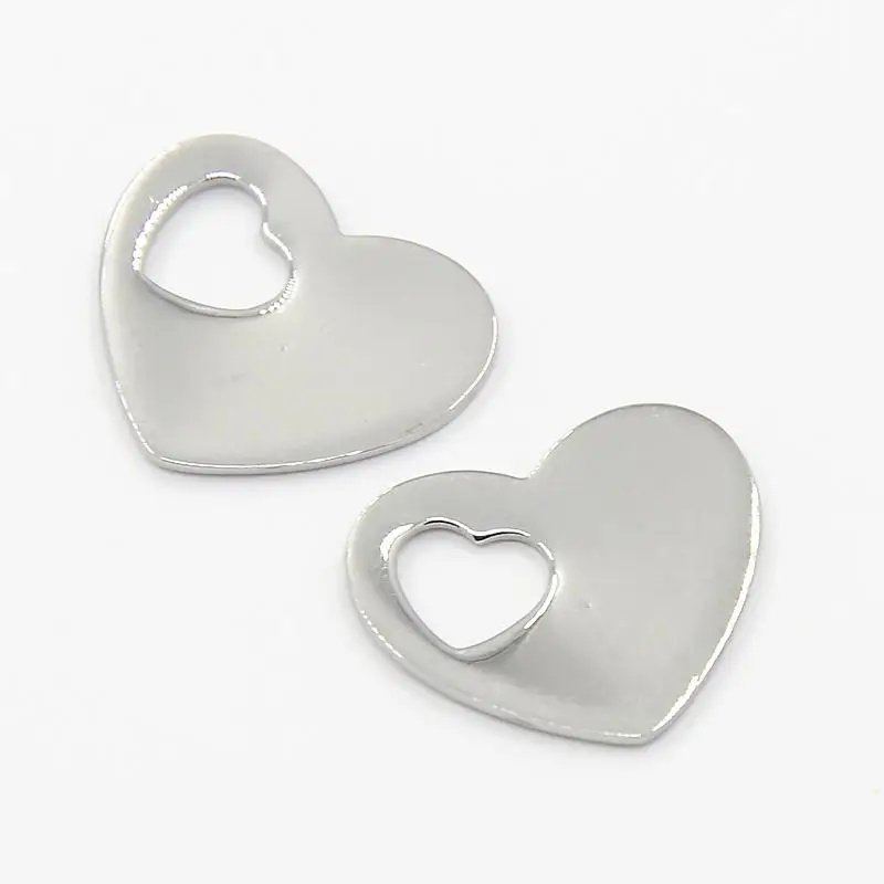 

Valentine Gifts Ideas for Him 304 Stainless Steel Blank Stamping Tag Heart Charms Pendants, Stainless Steel Color, 15x18x7mm,