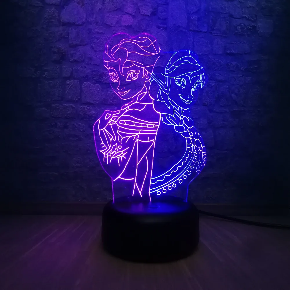 Новая 3D лампа Эльза Анна Принцесса мультфильм Fiugre Смешанный многоцветный светодиодный ночник детские игрушки Настольный сенсорный светильник Lampara креативный день рождения