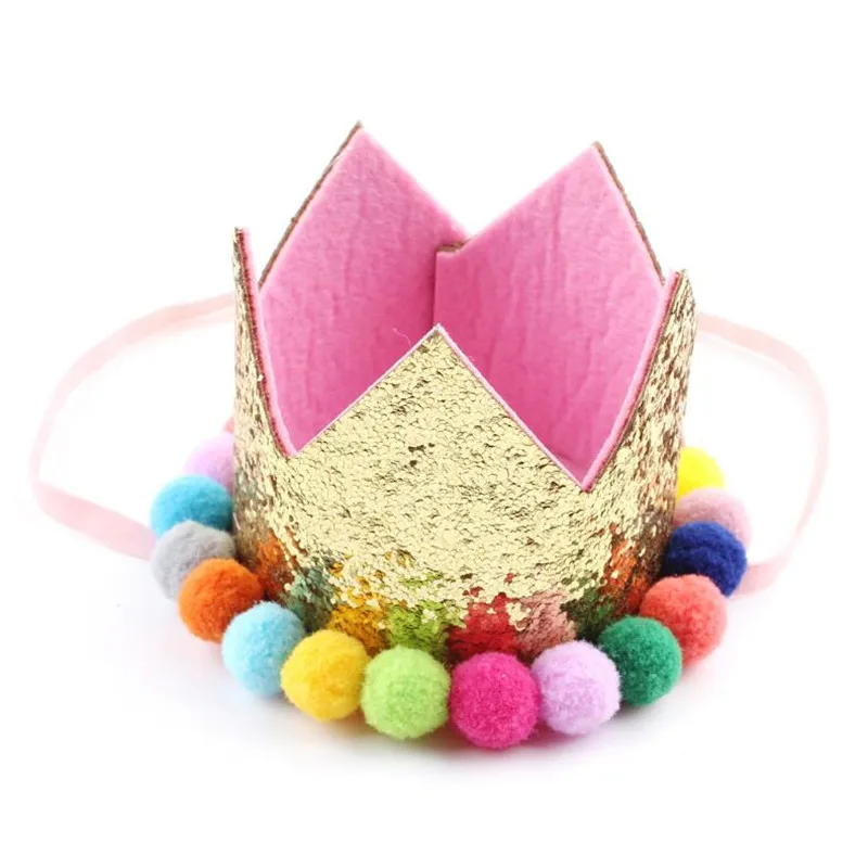 

Girl First Birthday Pompon Ball Crown Headband Kids Princess Birthday Hat Hair Accessory Party Dress Decor Halloween Christmas