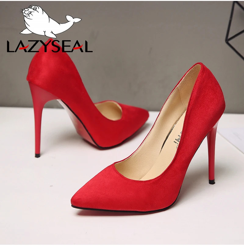LazySeal/обувь; женские туфли-лодочки на шпильке; Простые сандалии из искусственной замши; однотонные; коллекция года; босоножки без застежки на высоком каблуке 11 см; женские пикантные туфли-лодочки