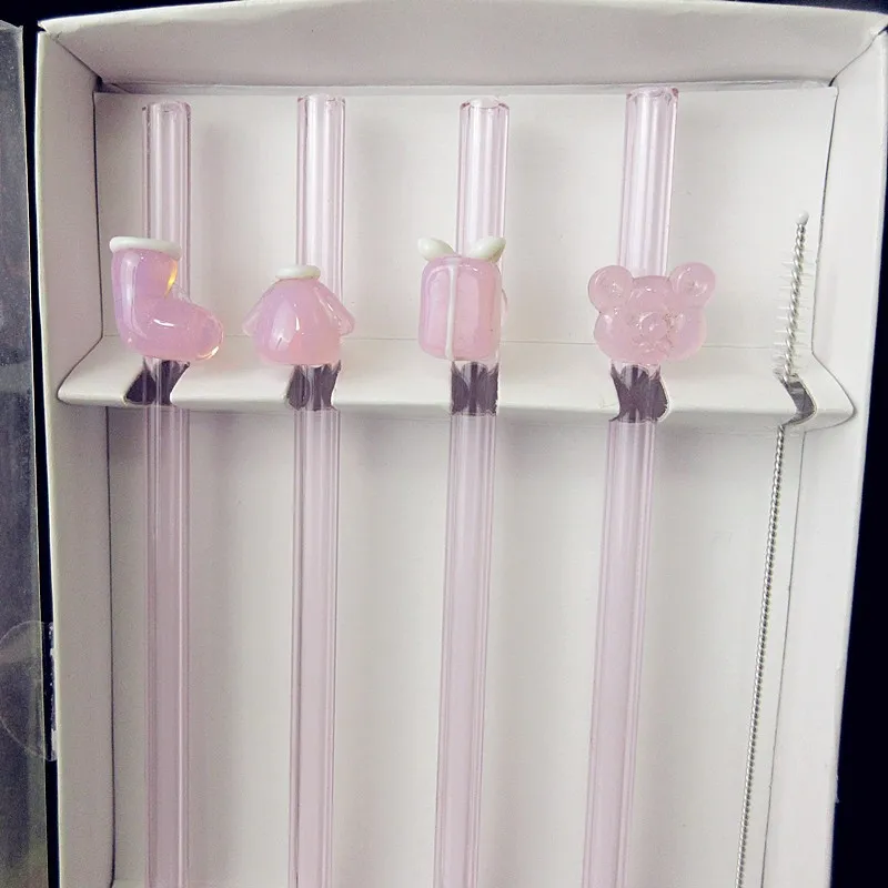 4 шт. милые розовые соломинки для напитков носок ткань медведь украшение посылки