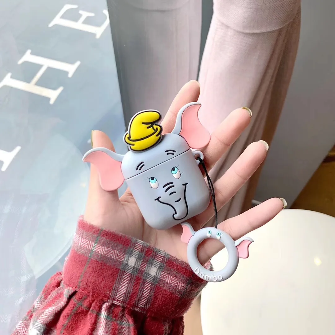 Cute 3D Dumbo Flying Elephant Silicone Wireless Earphone case For Apple AirPods Box Headset Fundas Lanyard DOLL for box |