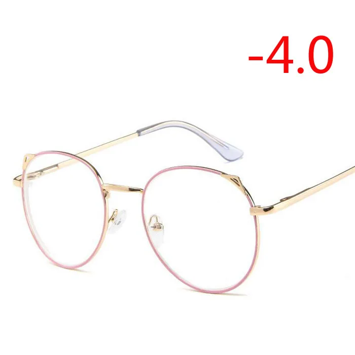 Myopia 400 Для женщин в ретро-стиле с украшением в виде кошачьих ушек готовой близорукость очки металлический каркас овальной формы с короткими зрения глаз-1,0-1,5-2,0-2,5-3,0-3,5-4,0 - Цвет оправы: Myopia 400