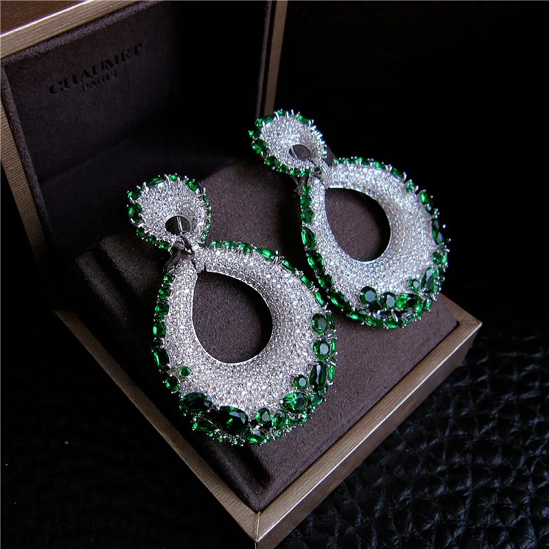 Hot sale Fashion women earrings Luxury new design AAA cubic zirconia blue big bold fancy drop U clasp E1195G | Украшения и