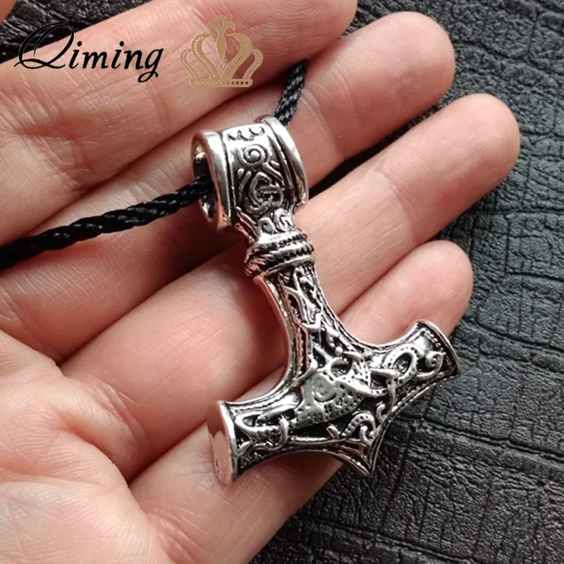 Мужское ожерелье в скандинавском стиле QIMING серебряное с молотом Тора Mjolnir Norse