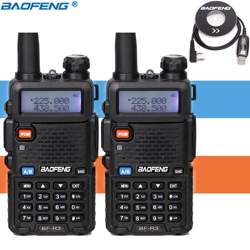 

2 шт. BaoFeng BF-R3 трехдиапазонная рация 136-174 МГц/220-260 МГц/400-520 МГц 2 антенны портативный Amatuer UV5R радио + USB кабель
