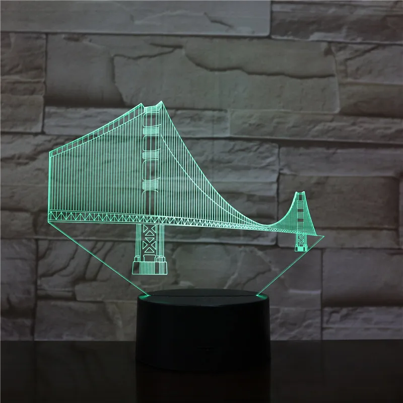 USB светодиодный 3d-ночник Золотой мост ворота многоцветный RGB фестиваль подарок знаменитые здания декоративные огни настольная лампа спальня