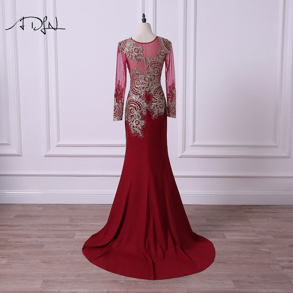 ADLN Скромные Вечерние платья с длинным рукавом Блестящий горный хрусталь круглый