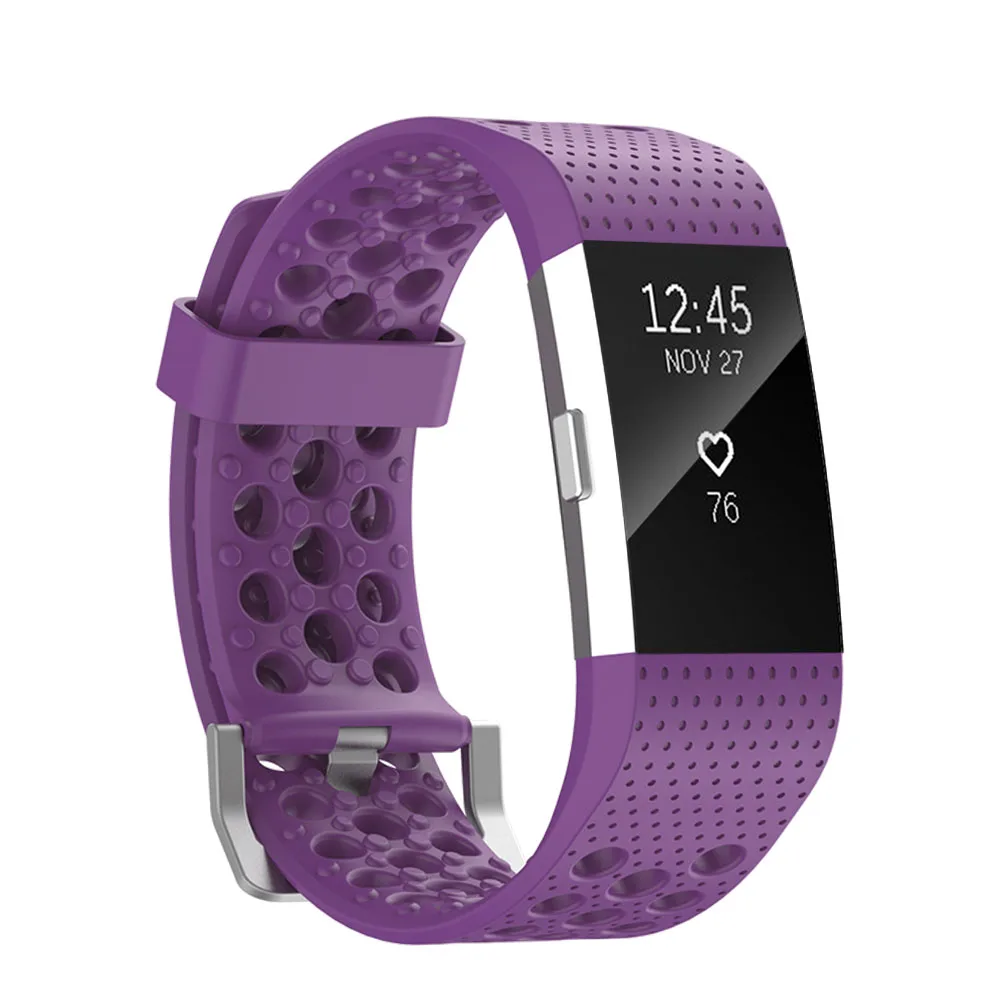 Фиолетовый C2TQ) ремешок для часов FitBit Charge 2 полосы мягкий спортивный браслет дышащий браслет для Large Charge 2 большой маленький - Цвет: Фиолетовый