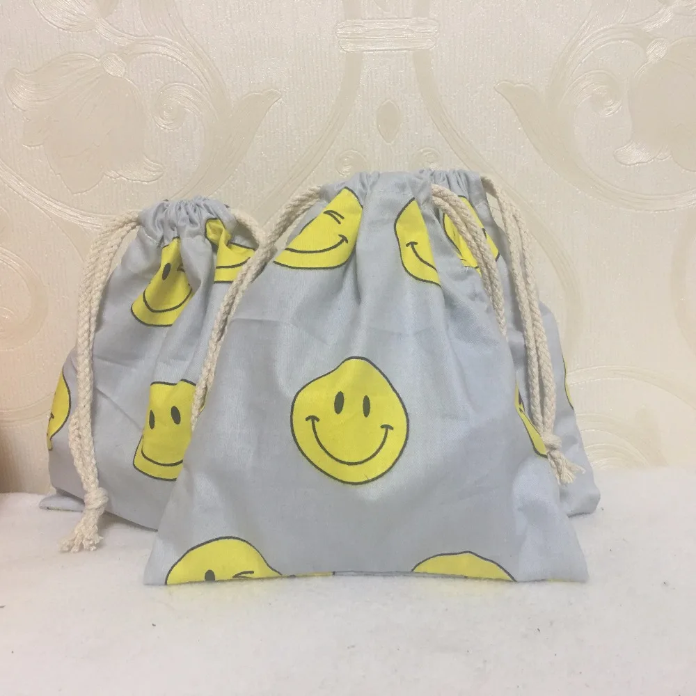 Хлопковая Сумка на шнурке многофункциональный органайзер с улыбающимся лицом