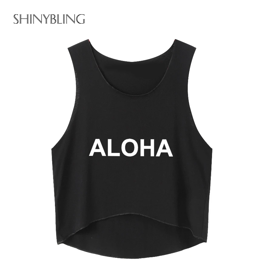 S XL Костюмы Для женщин Летняя хлопковая майка письмо печати Aloha белый черный