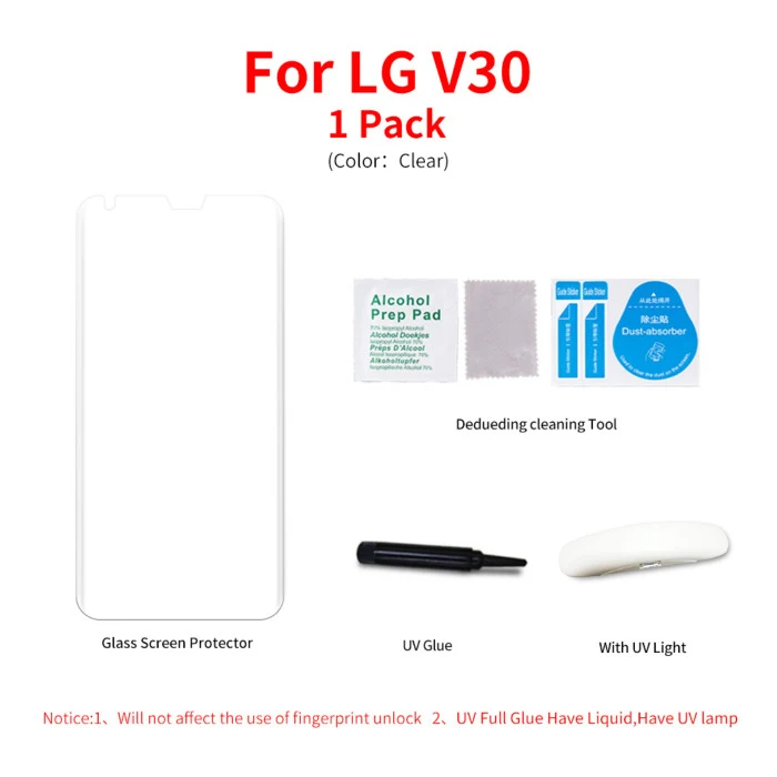 LG V30 1pcs Полный клей УФ закаленное стекло для экрана пленка для LG V30 V40 V50 G7 G8 полное покрытие 3D УФ светильник жидкая пленка для LG V50 LG G8 - Цвет: LG V30 1pcs