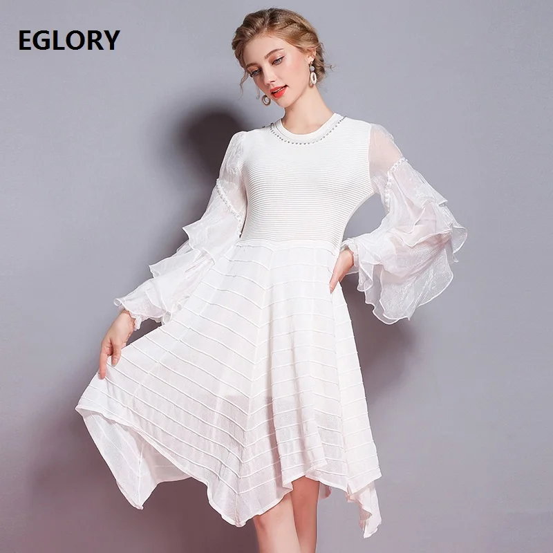 

Роскошное женское платье осень-весна 2018 женское длинное асимметричное платье-свитер с круглым вырезом и рукавами-фонариками